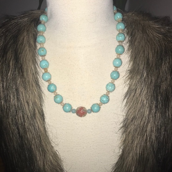 Layered necklaces teal and coral - Picture 2 of 3